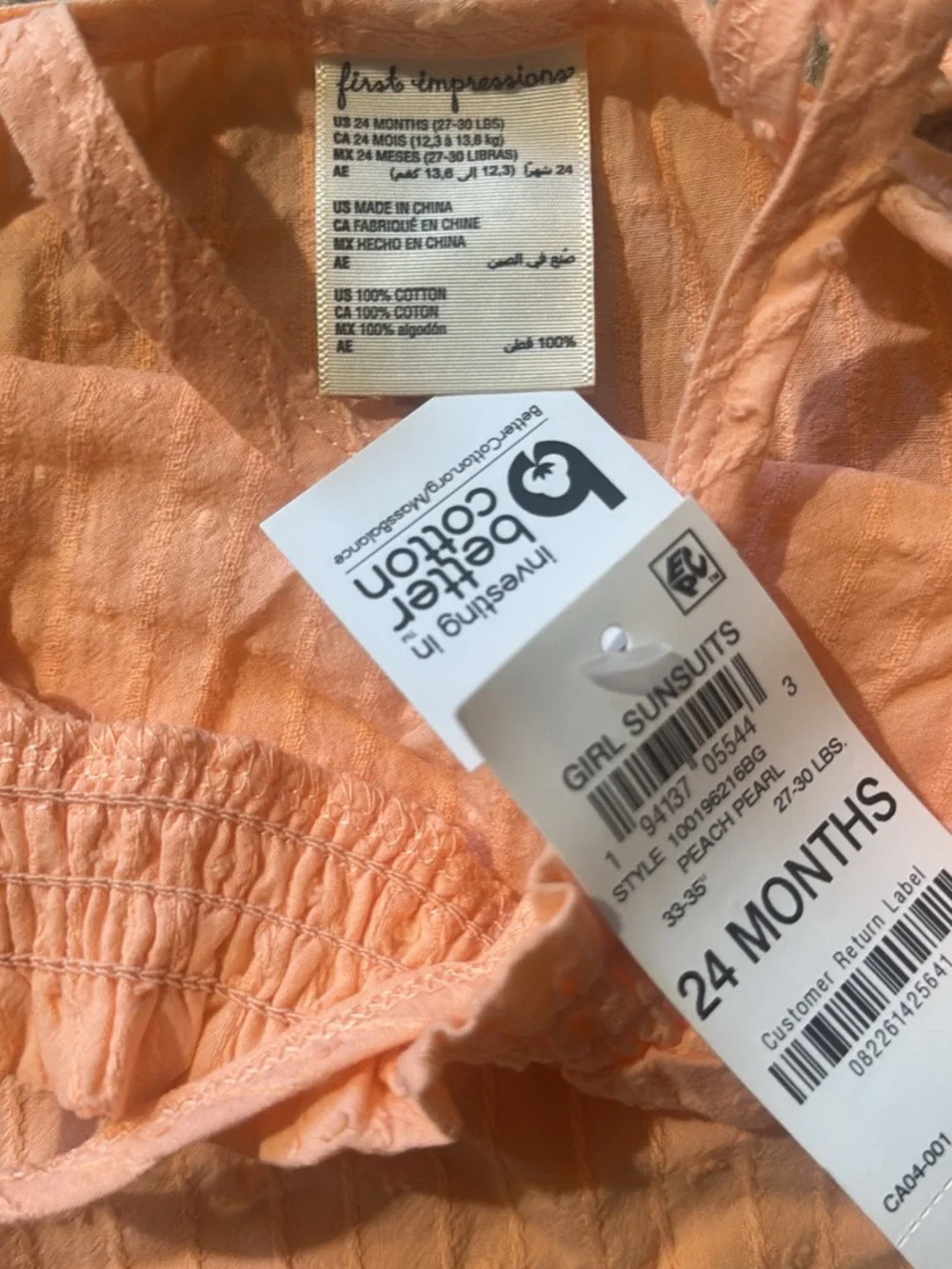 First Impressions Peach Pink Sleeveless Baby Romper